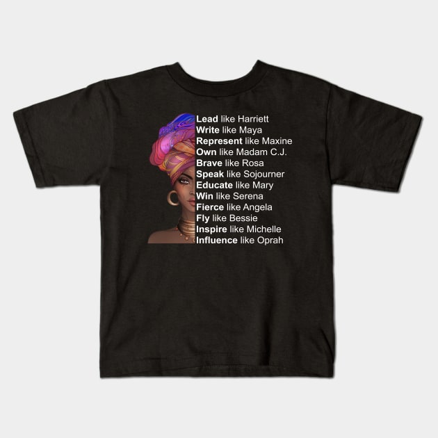 Powerful Black Women, Women of Black History, Black History Month Kids T-Shirt by UrbanLifeApparel